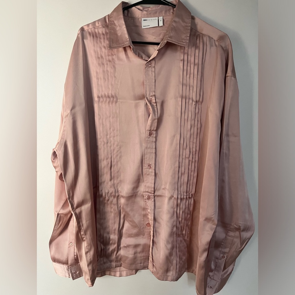 Mens Silky Pleated Button Up